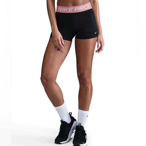 Nike Pro with Pink Band Black Athletic Shorts Lightweight Performance - Picture 1 of 9